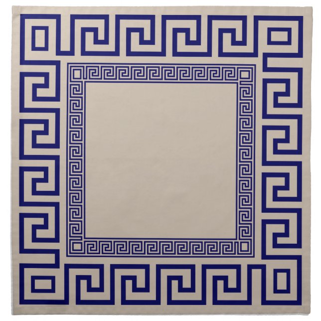 Greek Meander - Greek Key - Blue and beige Cloth Napkin (Front)