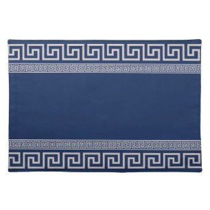 Greek Meander - Greek Key - Blue and beige Cloth Placemat