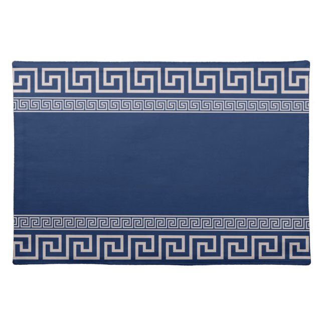 Greek Meander - Greek Key - Blue and beige Cloth Placemat (Front)