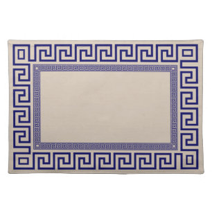 Greek Meander - Greek Key - Blue and beige Cloth Placemat