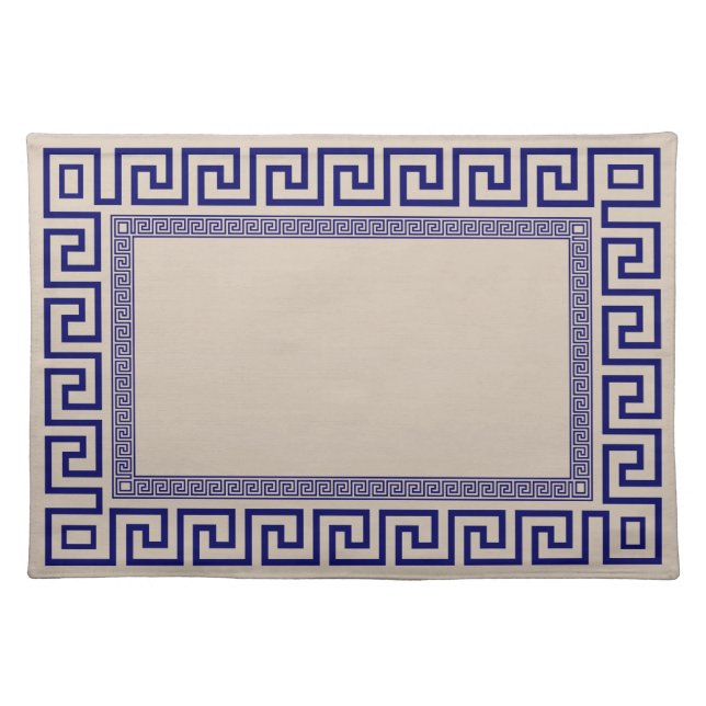 Greek Meander - Greek Key - Blue and beige  Cloth Placemat (Front)