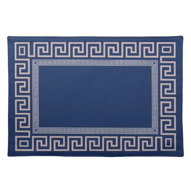 Greek Meander - Greek Key - Blue and beige Cloth Placemat (Front)