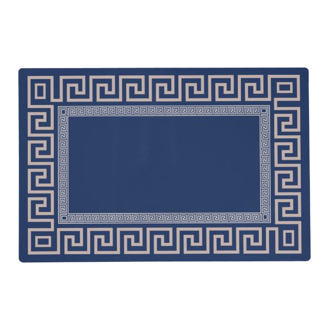 Greek Meander - Greek Key - Blue and beige  Placemat (Back)