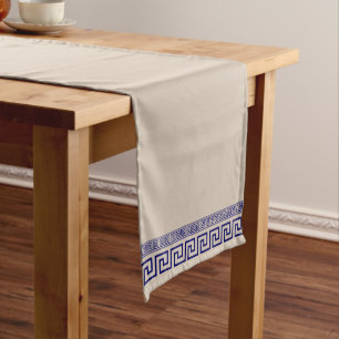 Greek Meander - Greek Key - Blue and beige Short Table Runner