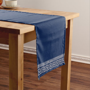 Greek Meander - Greek Key - Blue and beige Short Table Runner