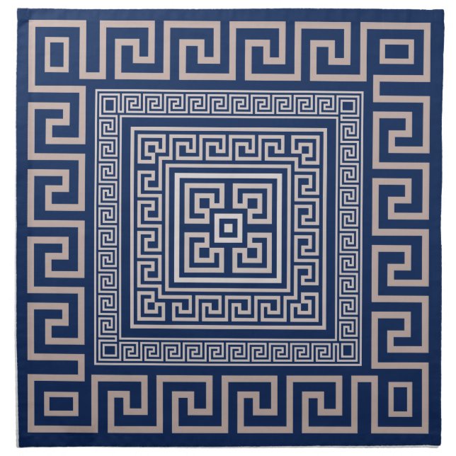 Greek Meander - Greek Key - Blue and cream Cloth N (Front)