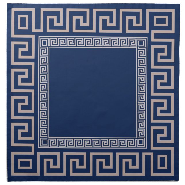 Greek Meander - Greek Key - Blue and cream Cloth Napkin (Front)