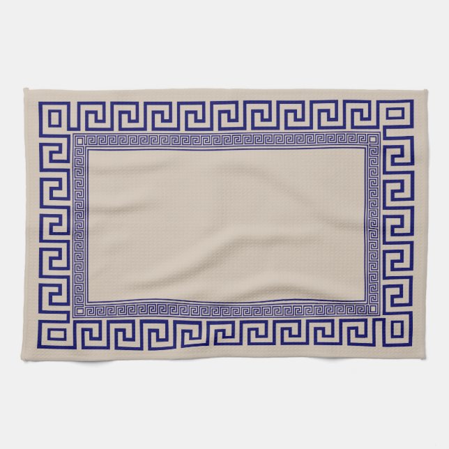 Greek Meander - Greek Key - Blue and cream  Kitchen Towel (Horizontal)