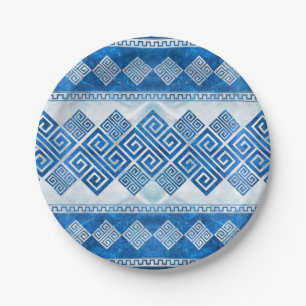 Greek Meander - Greek Key Blue gemstone and pearl Paper Plates