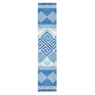 Greek Meander - Greek Key Blue gemstone and pearl Short Table Runner