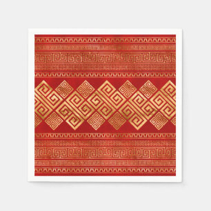 Greek Meander - Greek Key - Gold on Red #1 Napkins