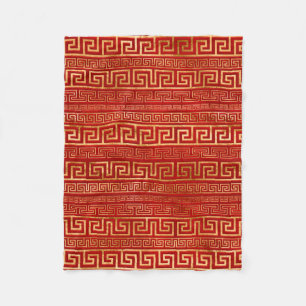 Greek Meander - Greek Key - Gold on Red Fleece Blanket
