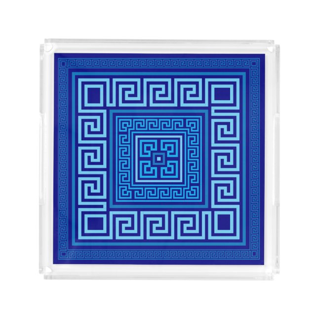Greek Meander - Greek Key - Shades of blue Acrylic Tray (Front)