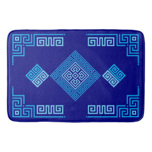 Greek Meander - Greek Key - Shades of blue Bath Mat