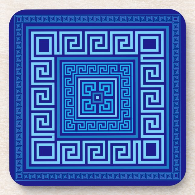 Greek Meander - Greek Key - Shades of blue Beverage Coaster (Front)