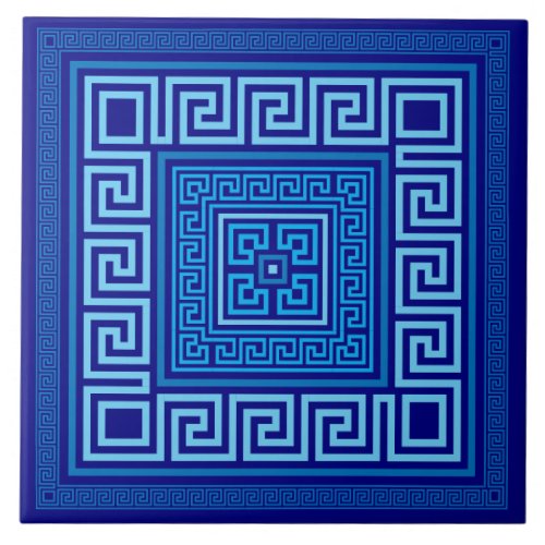 Greek Meander _ Greek Key _ Shades of blue Ceramic Tile