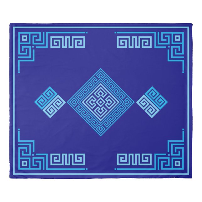 Greek Meander - Greek Key - Shades of blue Duvet Cover (Front)
