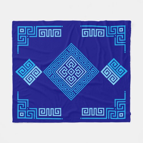 Greek Meander _ Greek Key _ Shades of blue Fleece Blanket