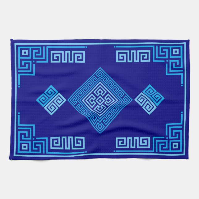 Greek Meander - Greek Key - Shades of blue Kitchen Towel (Horizontal)