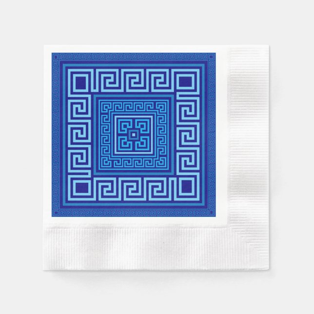 Greek Meander - Greek Key - Shades of blue Napkins (Front)