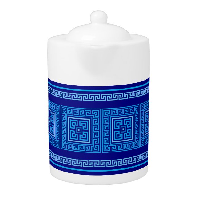 Greek Meander - Greek Key - Shades of blue Teapot (Front)