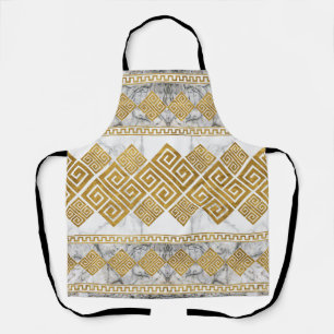 Greek Meander - Greek Key White Marble and Gold Apron