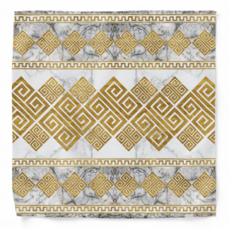 Greek Meander - Greek Key White Marble and Gold Bandana