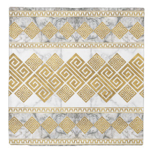 Greek Meander - Greek Key White Marble and Gold Duvet Cover
