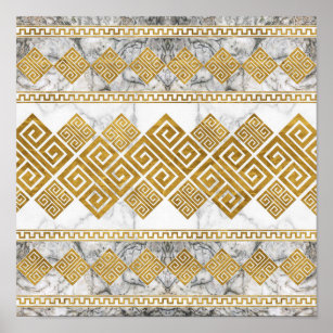 Greek Meander - Greek Key White Marble and Gold Poster