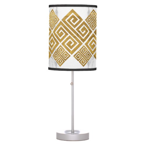 Greek Meander _ Greek Key White Marble and Gold Table Lamp