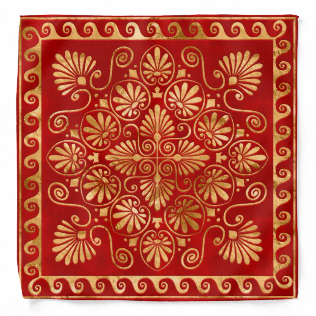Greek Meander - Greek Ornament - Gold on Red Bandana | Zazzle
