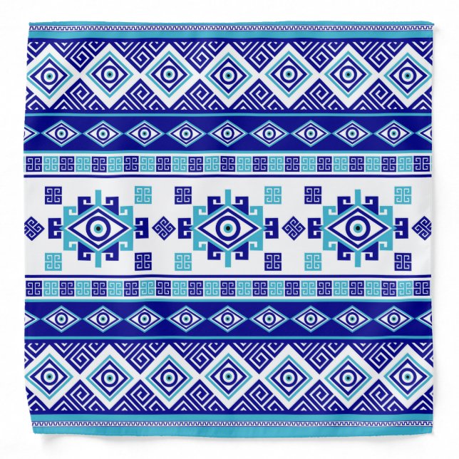 Greek Meander Key and Evil Eye Bandana (Front)