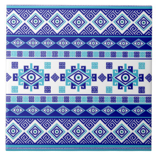 Greek Meander Key and Evil Eye Ceramic Tile