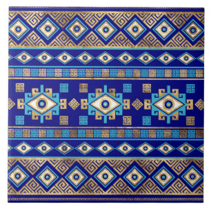 Greek Meander Key and Evil Eye Ceramic Tile