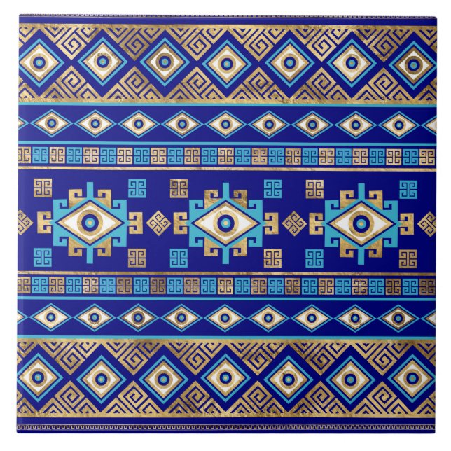 Greek Meander Key and Evil Eye Ceramic Tile (Front)