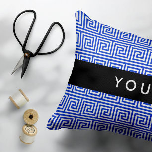 Greek Meander Key Blue, Your Name, Personalize Accent Pillow