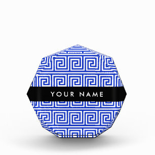 Greek Meander Key Blue, Your Name, Personalize Acrylic Award