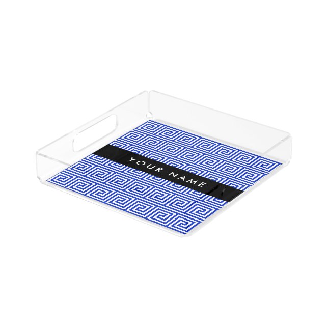 Greek Meander Key Blue, Your Name, Personalize Acrylic Tray (Angled)