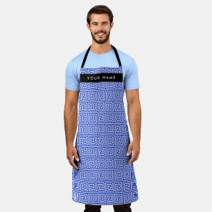 Greek Meander Key Blue, Your Name, Personalize Apron