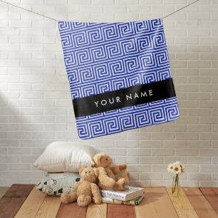 Greek Meander Key Blue, Your Name, Personalize Baby Blanket