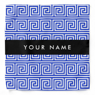 Greek Meander Key Blue, Your Name, Personalize Bandana