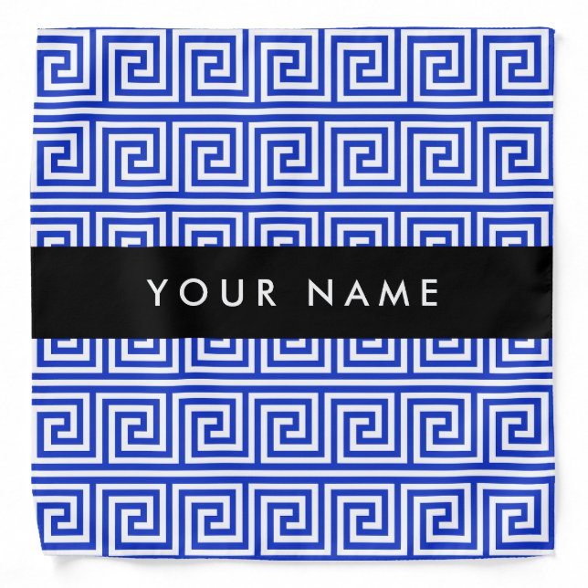Greek Meander Key Blue, Your Name, Personalize Bandana (Front)