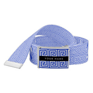 Greek Meander Key Blue, Your Name, Personalize Belt