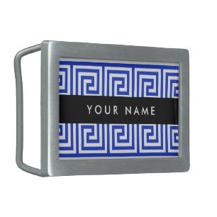 Greek Meander Key Blue, Your Name, Personalize Belt Buckle