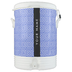 Greek Meander Key Blue, Your Name, Personalize Beverage Cooler