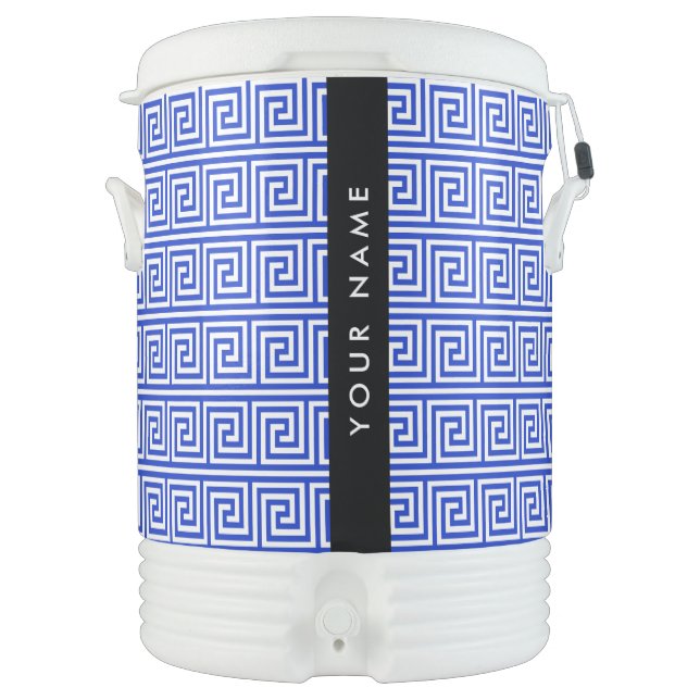 Greek Meander Key Blue, Your Name, Personalize Beverage Cooler (Front)