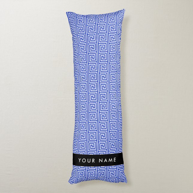 Greek Meander Key Blue, Your Name, Personalize Body Pillow (Back (Vertical))