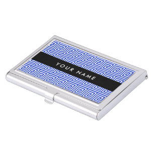 Greek Meander Key Blue, Your Name, Personalize Business Card Case