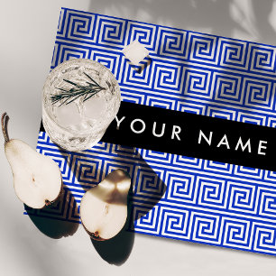 Greek Meander Key Blue, Your Name, Personalize Cloth Placemat