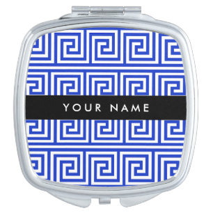 Greek Meander Key Blue, Your Name, Personalize Compact Mirror